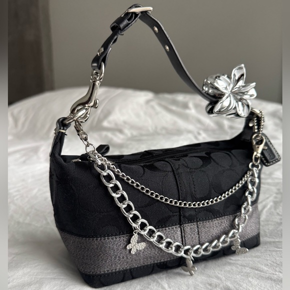 Vintage Coach Black Canvas Small Baguette Shoulder Bag - Picture 5 of 12